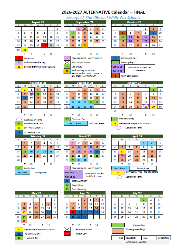 2026 - 2027 School Calendar